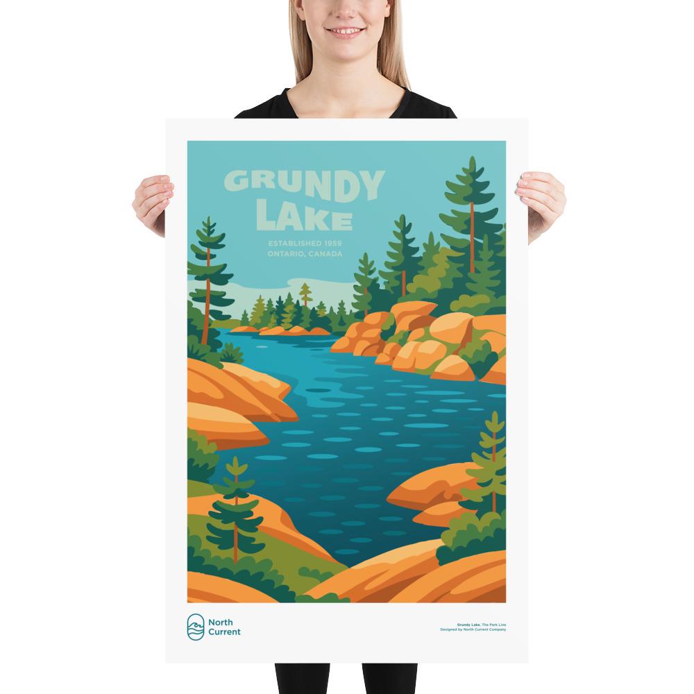 Grundy Lake Retro Travel Poster: Mid-Century Modern Ontario Park Print