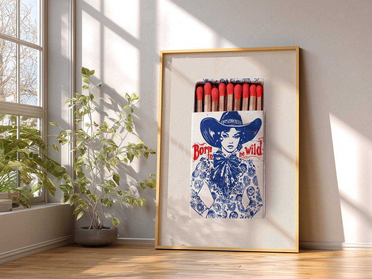 Born to Be Wild Cowgirl Matchbox Print – Vintage Western Wall Art Poster