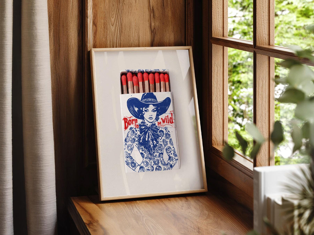 Born to Be Wild Cowgirl Matchbox Print – Vintage Western Wall Art Poster