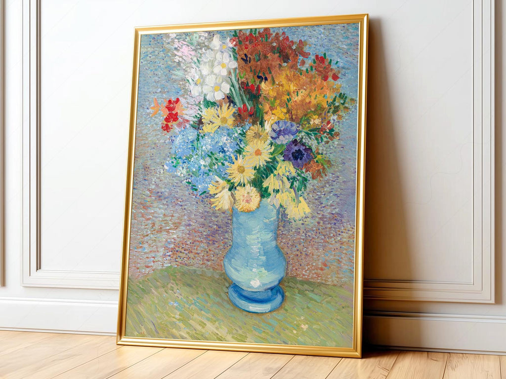 Van Gogh Flowers in a Blue Vase Art Print – Famous Painting Wall Decor