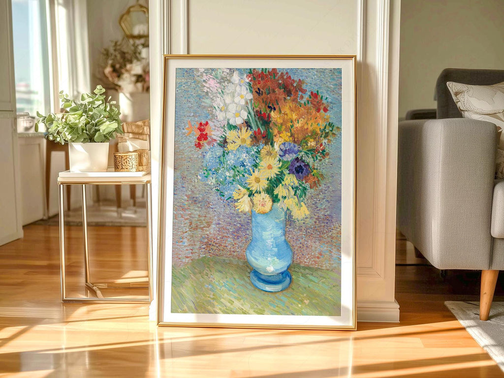 Van Gogh Flowers in a Blue Vase Art Print – Famous Painting Wall Decor