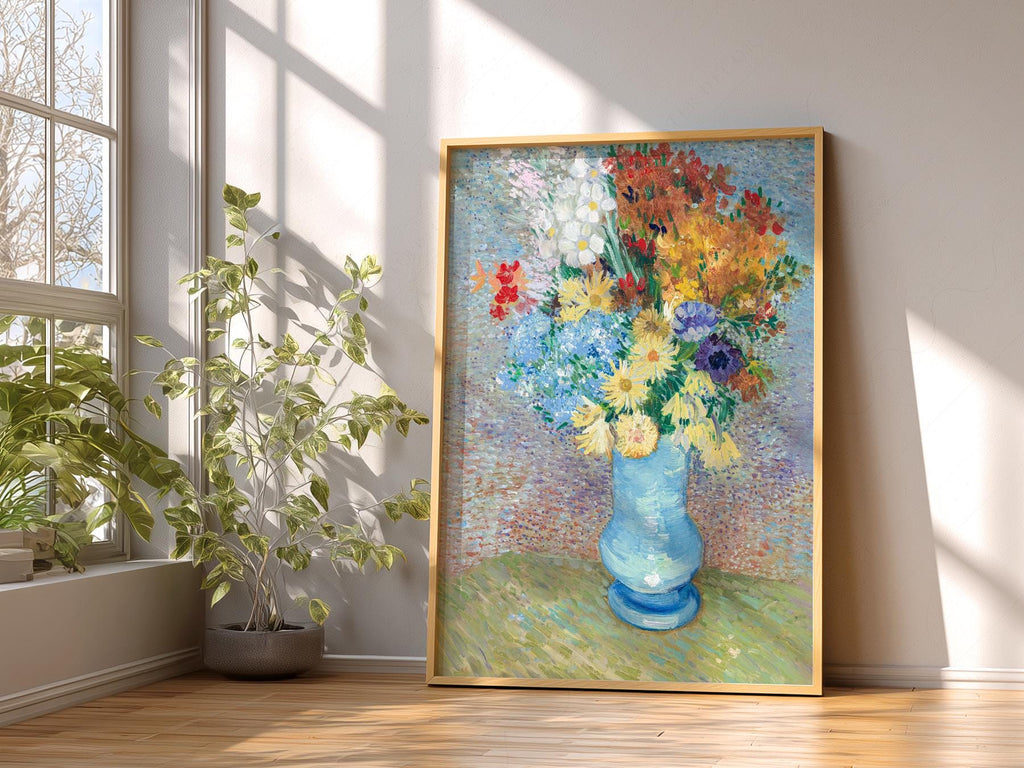 Van Gogh Flowers in a Blue Vase Art Print – Famous Painting Wall Decor