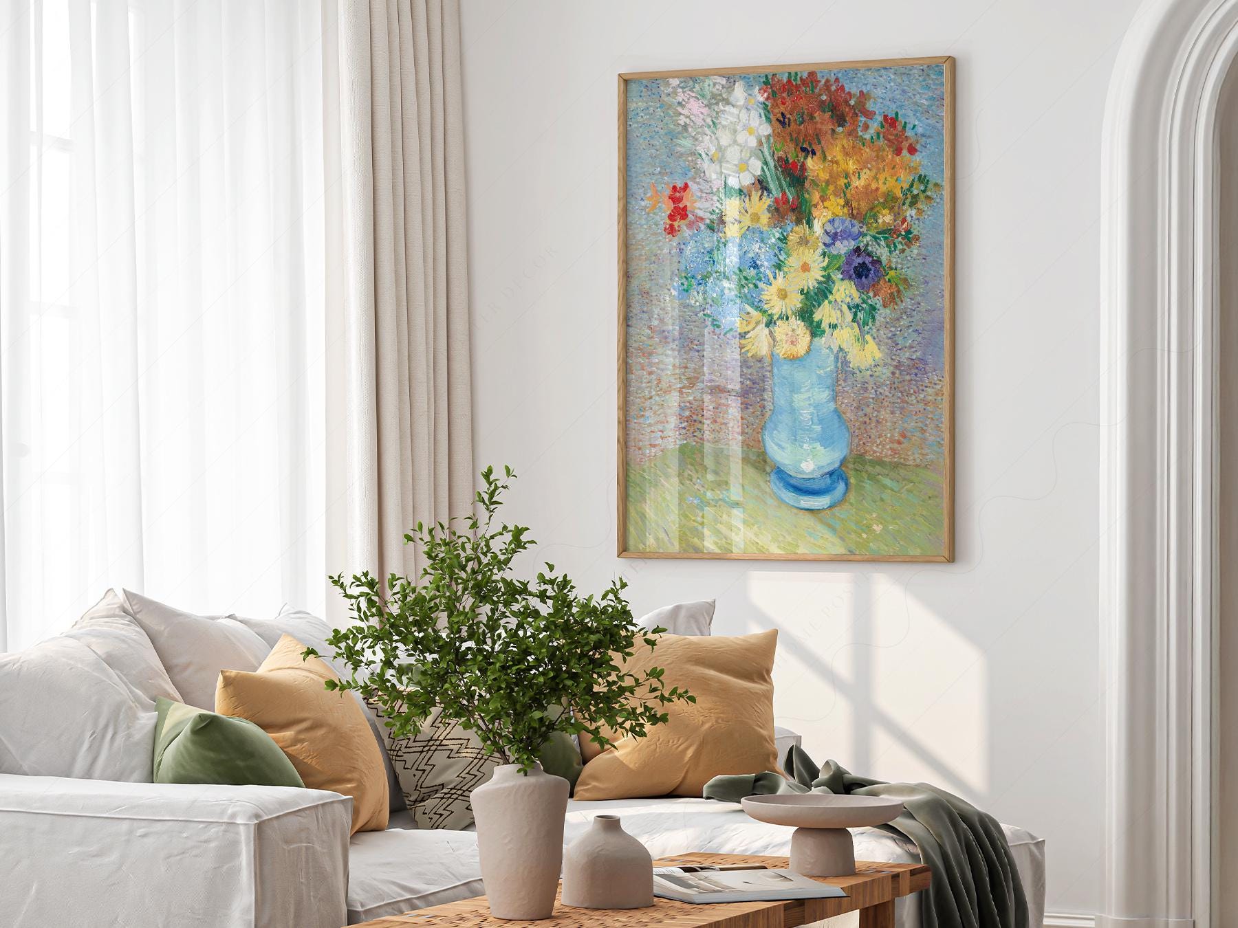 Van Gogh Flowers in a Blue Vase Art Print – Famous Painting Wall Decor