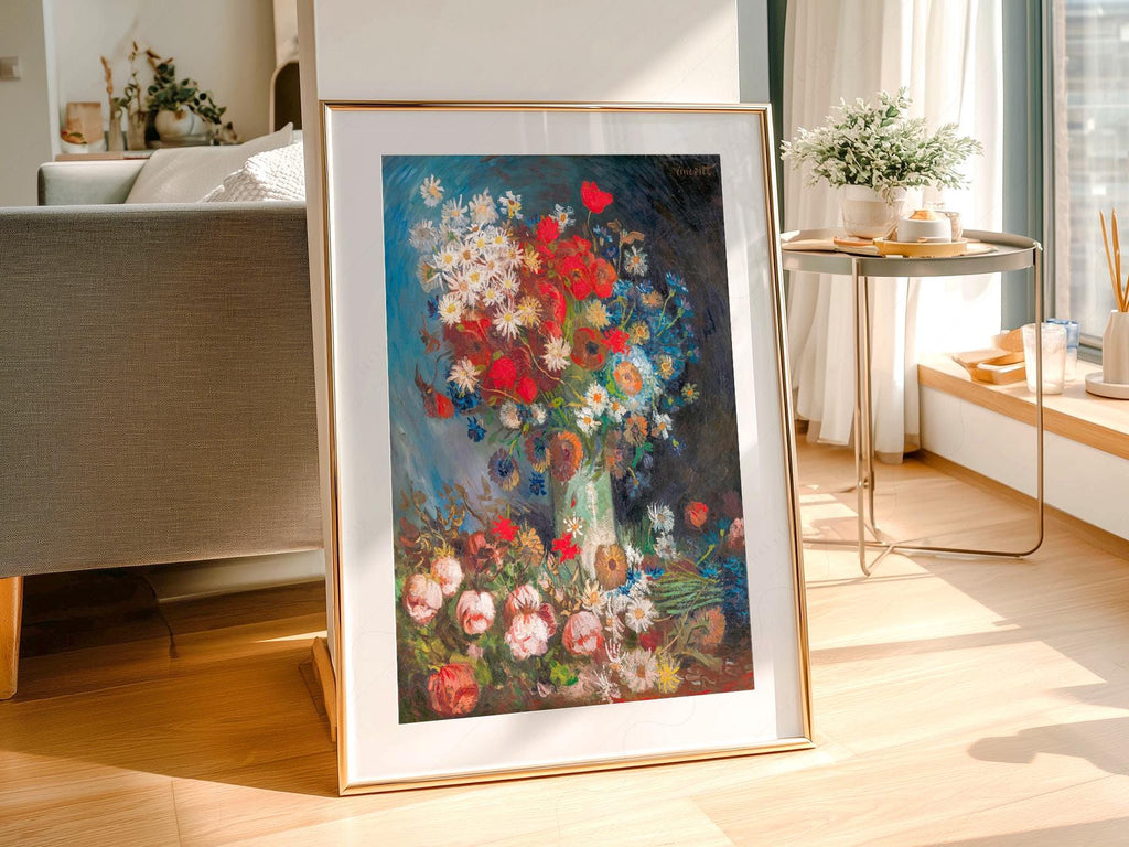 Van Gogh Vase with Poppies and Daisies Art Print – Famous Painting Poster