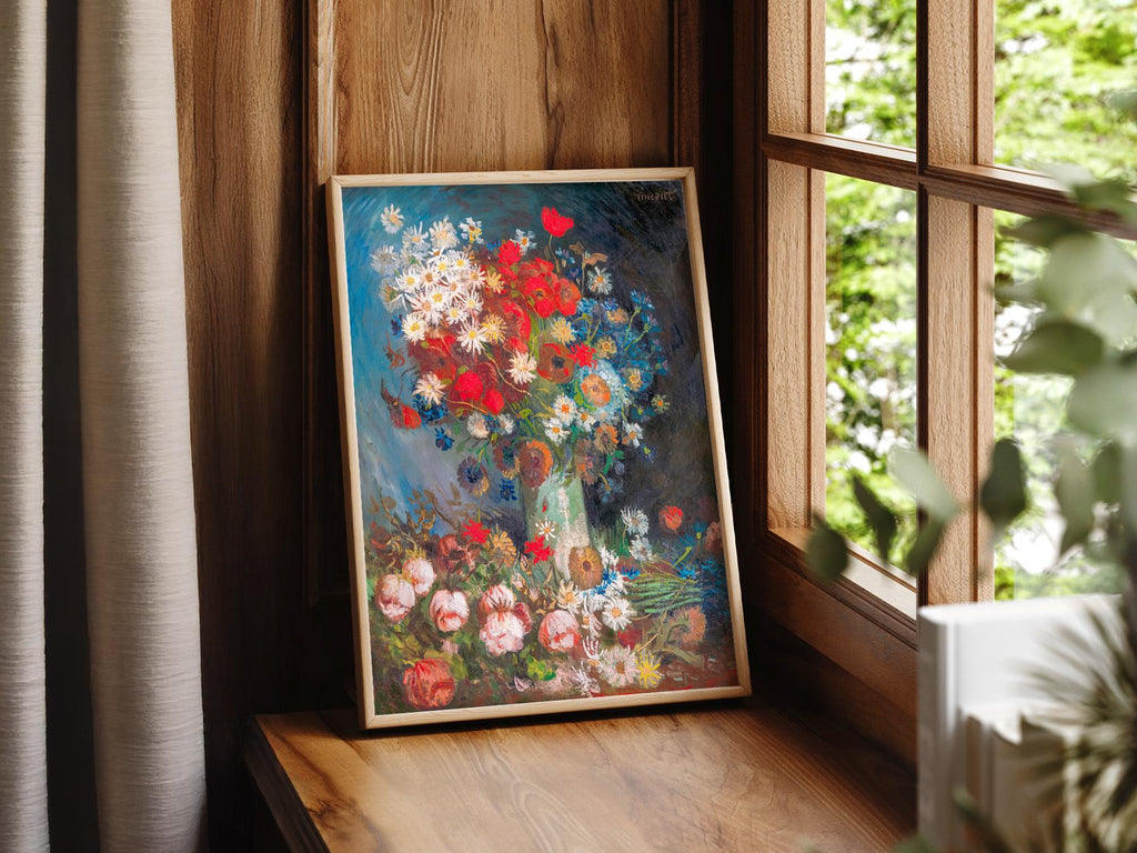 Van Gogh Vase with Poppies and Daisies Art Print – Famous Painting Poster