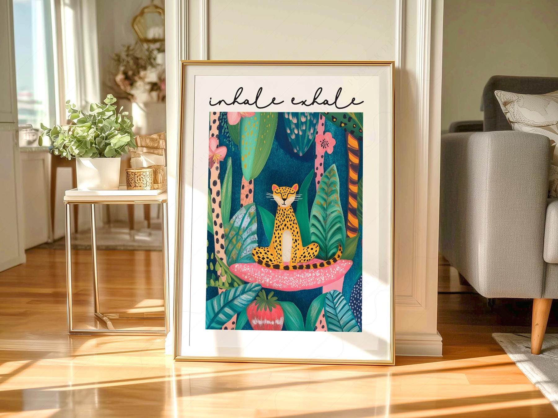 Inhale Exhale Cheetah Art Print – Maximalist Jungle Zen Wall Decor