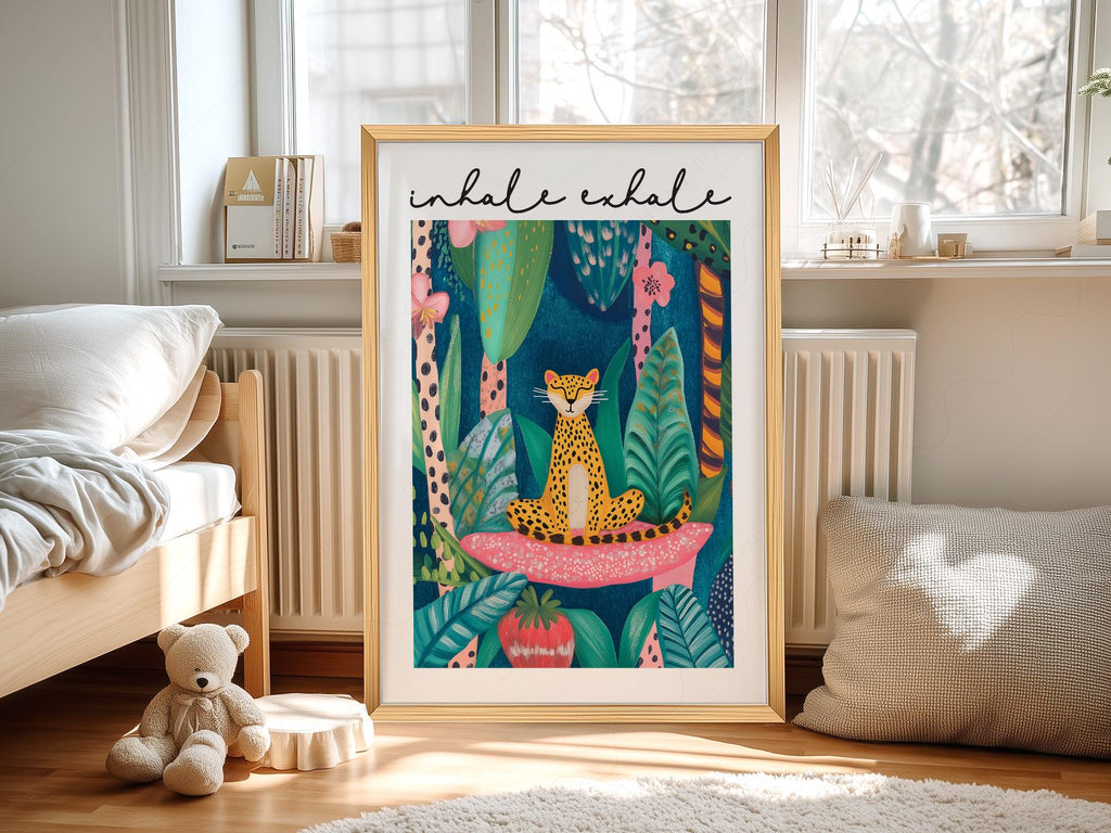 Inhale Exhale Cheetah Art Print – Maximalist Jungle Zen Wall Decor