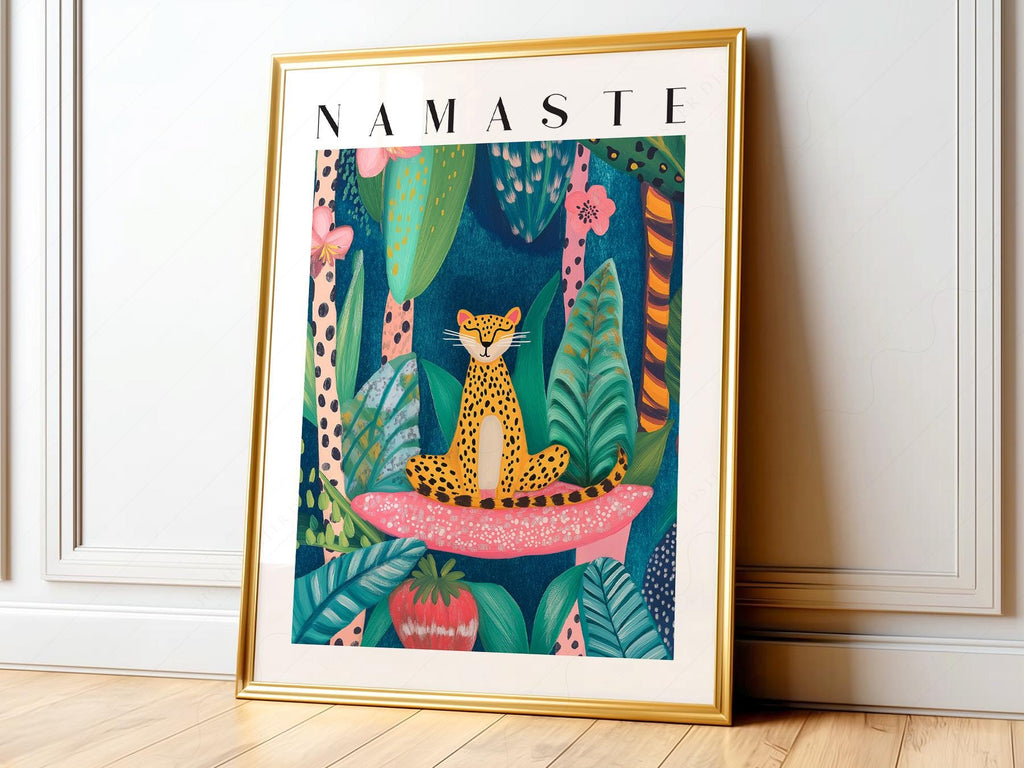 Namaste Leopard Print – Tropical Jungle Wall Art Poster Decor
