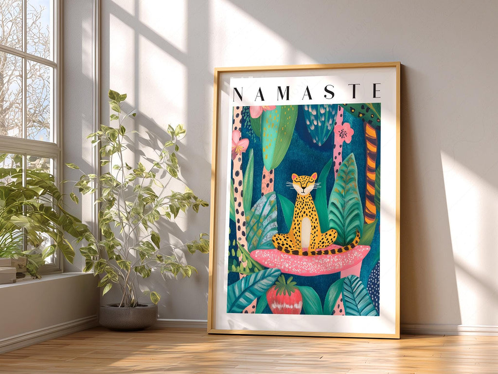 Namaste Leopard Print – Tropical Jungle Wall Art Poster Decor
