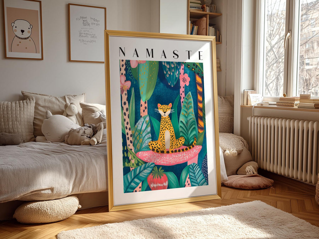 Namaste Leopard Print – Tropical Jungle Wall Art Poster Decor