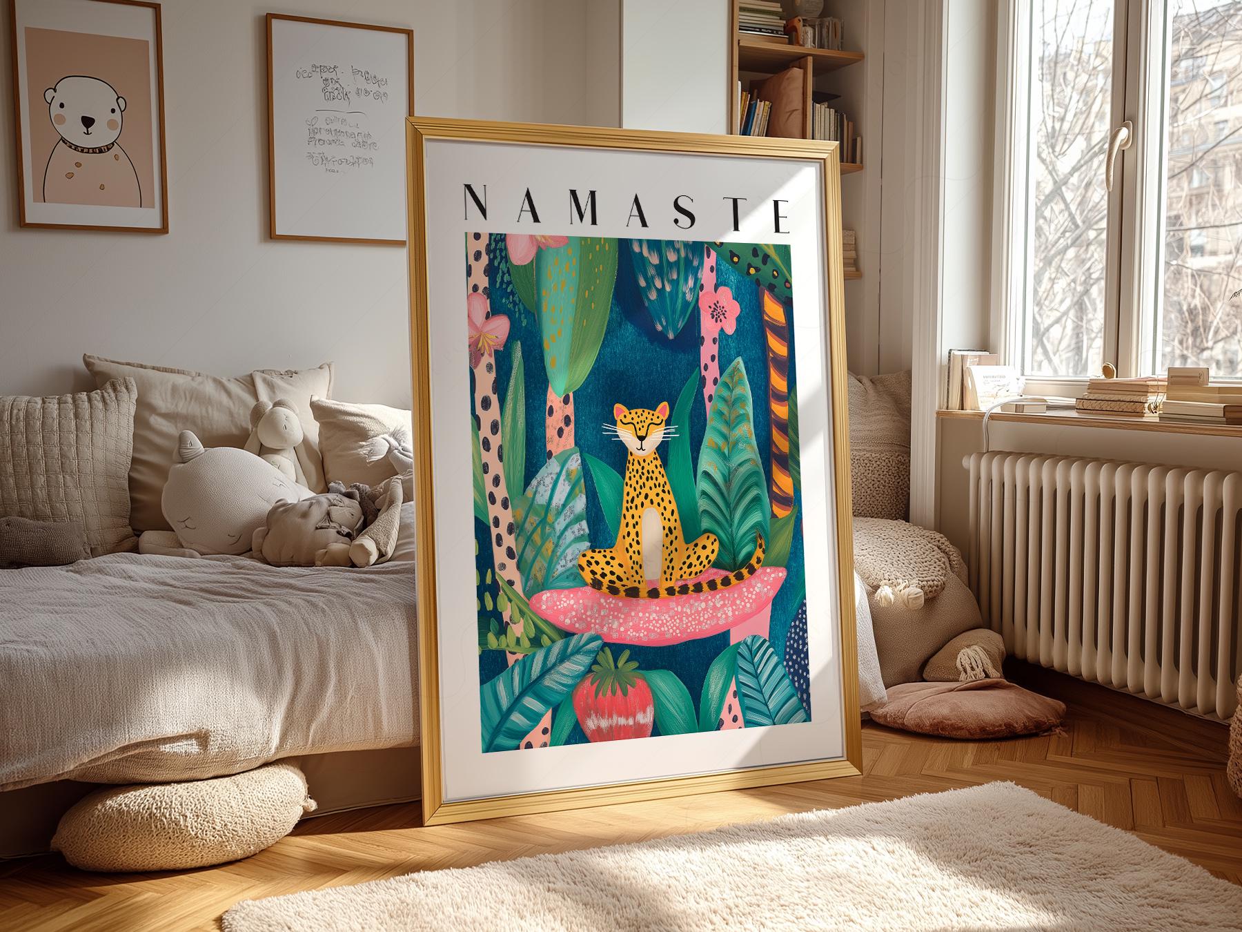 Namaste Leopard Print – Tropical Jungle Wall Art Poster Decor