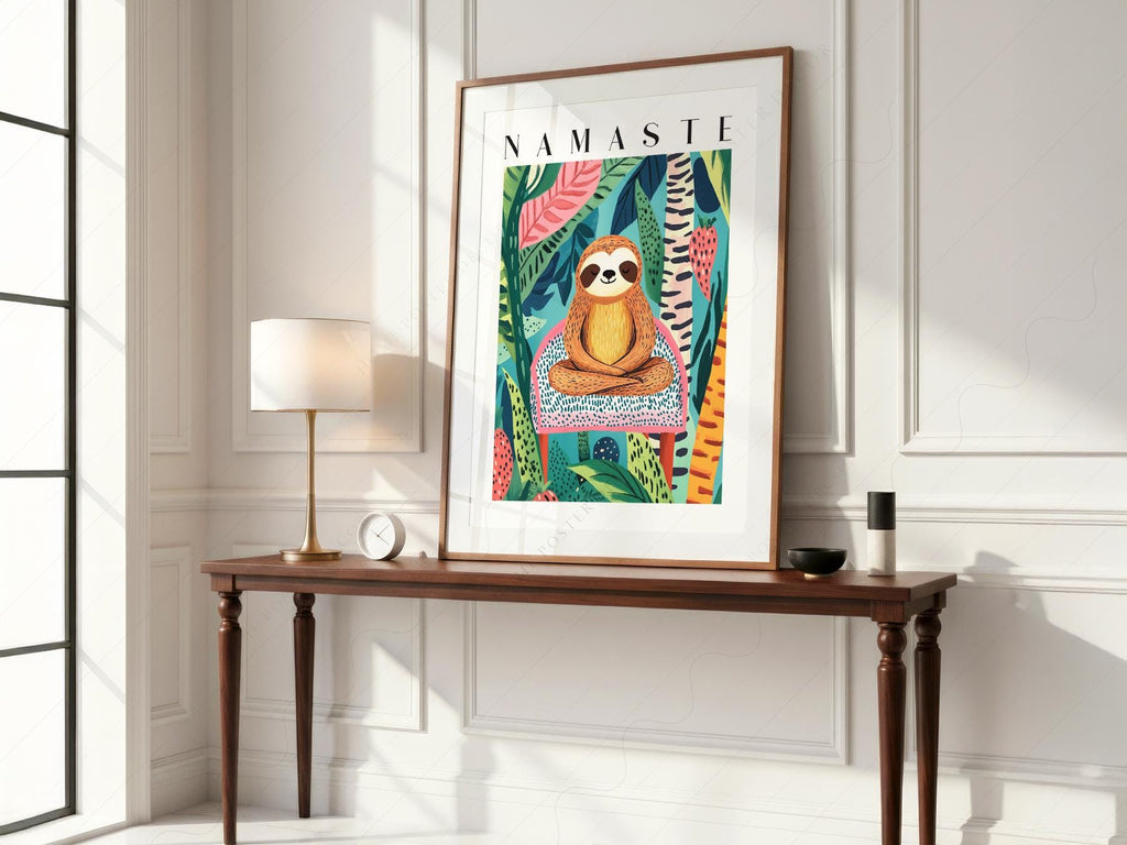 Namaste Sloth Art Print – Tropical Jungle Wall Art Dopamine Decor