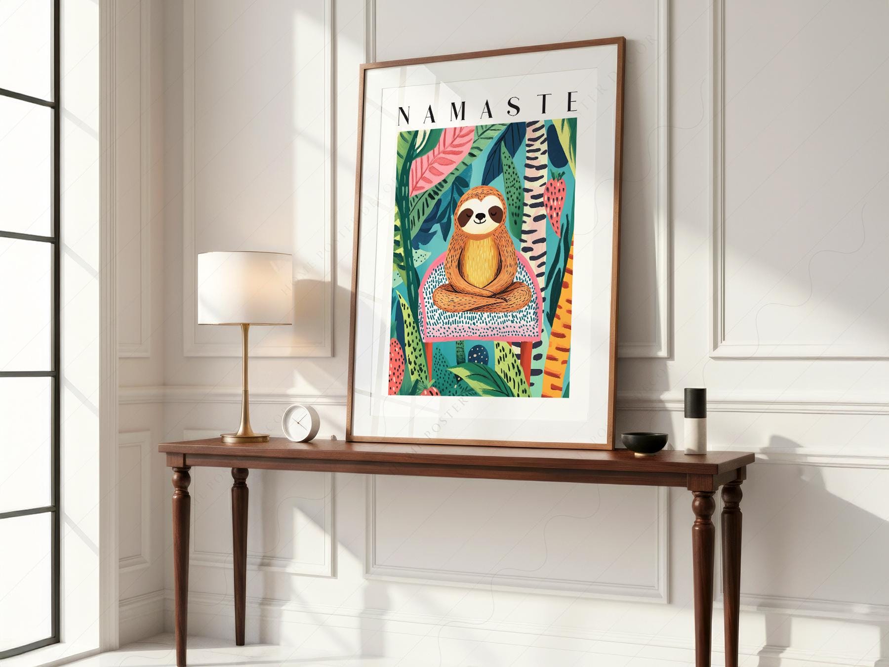 Namaste Sloth Art Print – Tropical Jungle Wall Art Dopamine Decor
