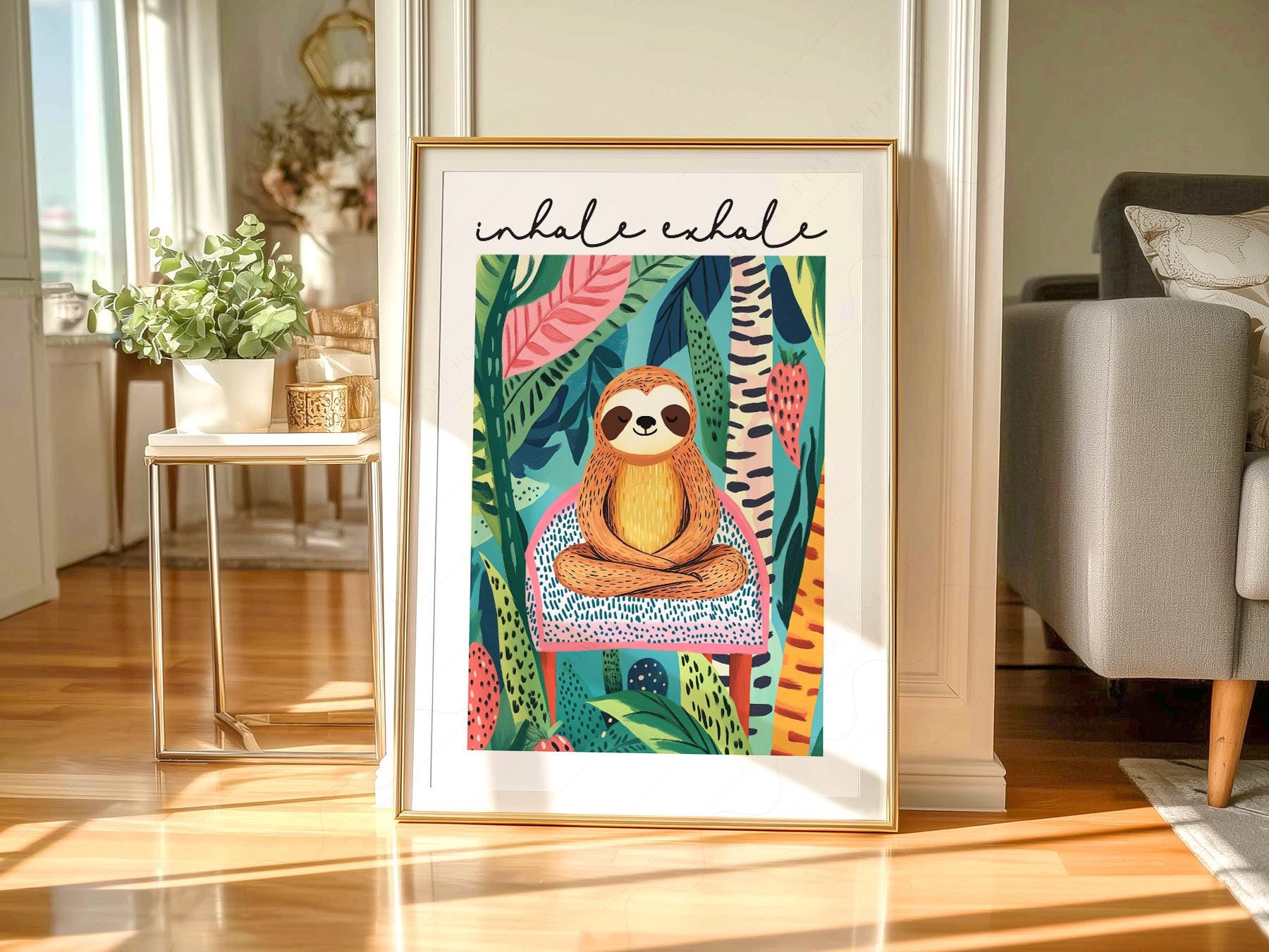 Inhale Exhale Sloth Art Print – Tropical Jungle Poster Wall Decor