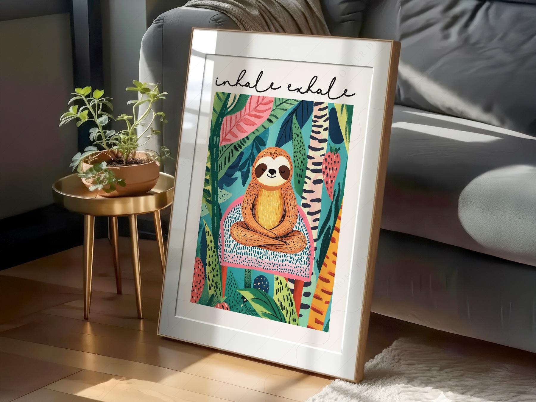 Inhale Exhale Sloth Art Print – Tropical Jungle Poster Wall Decor