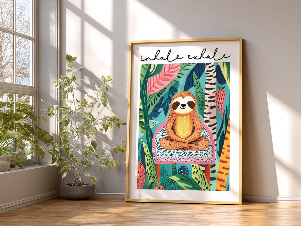Inhale Exhale Sloth Art Print – Tropical Jungle Poster Wall Decor