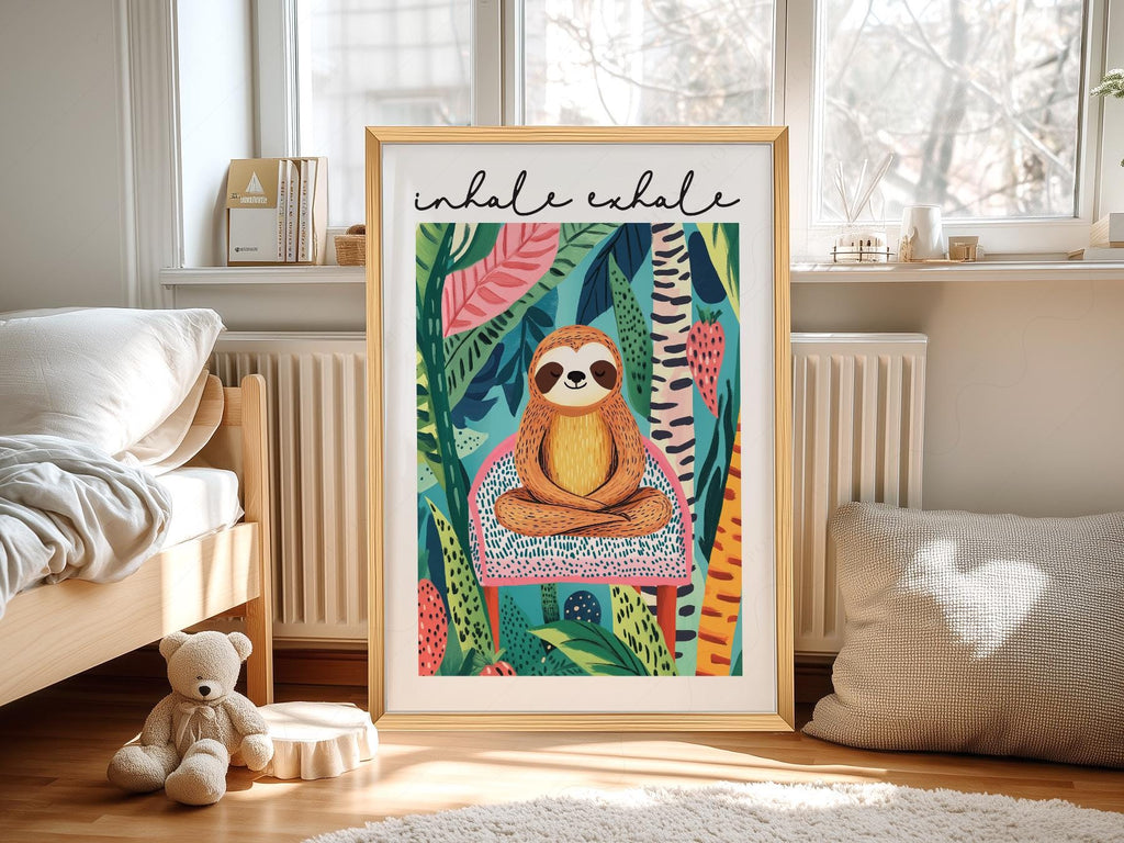 Inhale Exhale Sloth Art Print – Tropical Jungle Poster Wall Decor