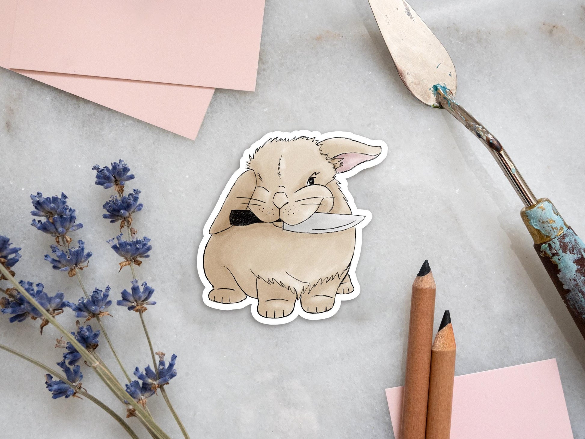 Angry Bunny Sticker | Rabbit Vinyl Decal | Knife Bunny Art