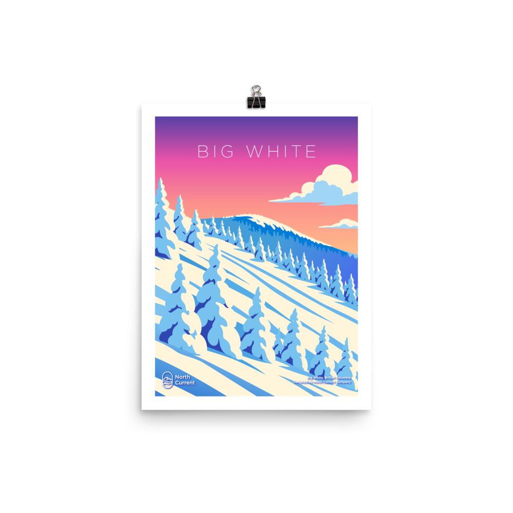 Big White 1990s Travel Poster – Bold Canadian West Print, Neon Retro Design | 12x16, 16x20, 18x24, 24x36 Wall Art