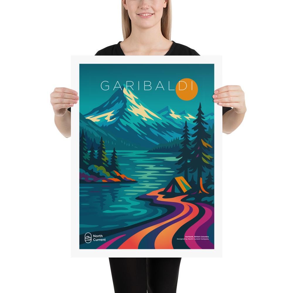 Garibaldi 1990s Travel Poster – Bold Canadian West Print, Neon Retro Design | 12x16, 16x20, 18x24, 24x36 Wall Art