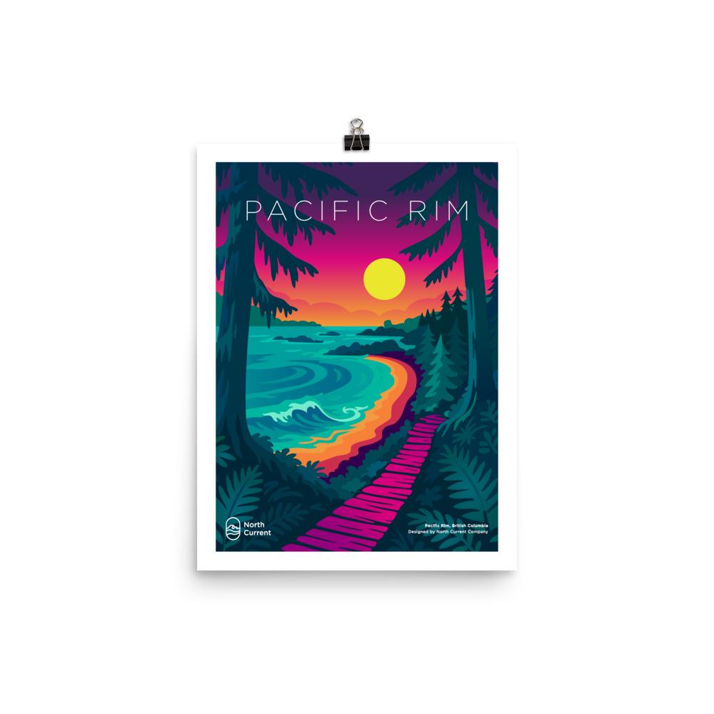 Pacific Rim 1990s Travel Poster – Bold Canadian West Print, Neon Retro Design | 12x16, 16x20, 18x24, 24x36 Wall Art