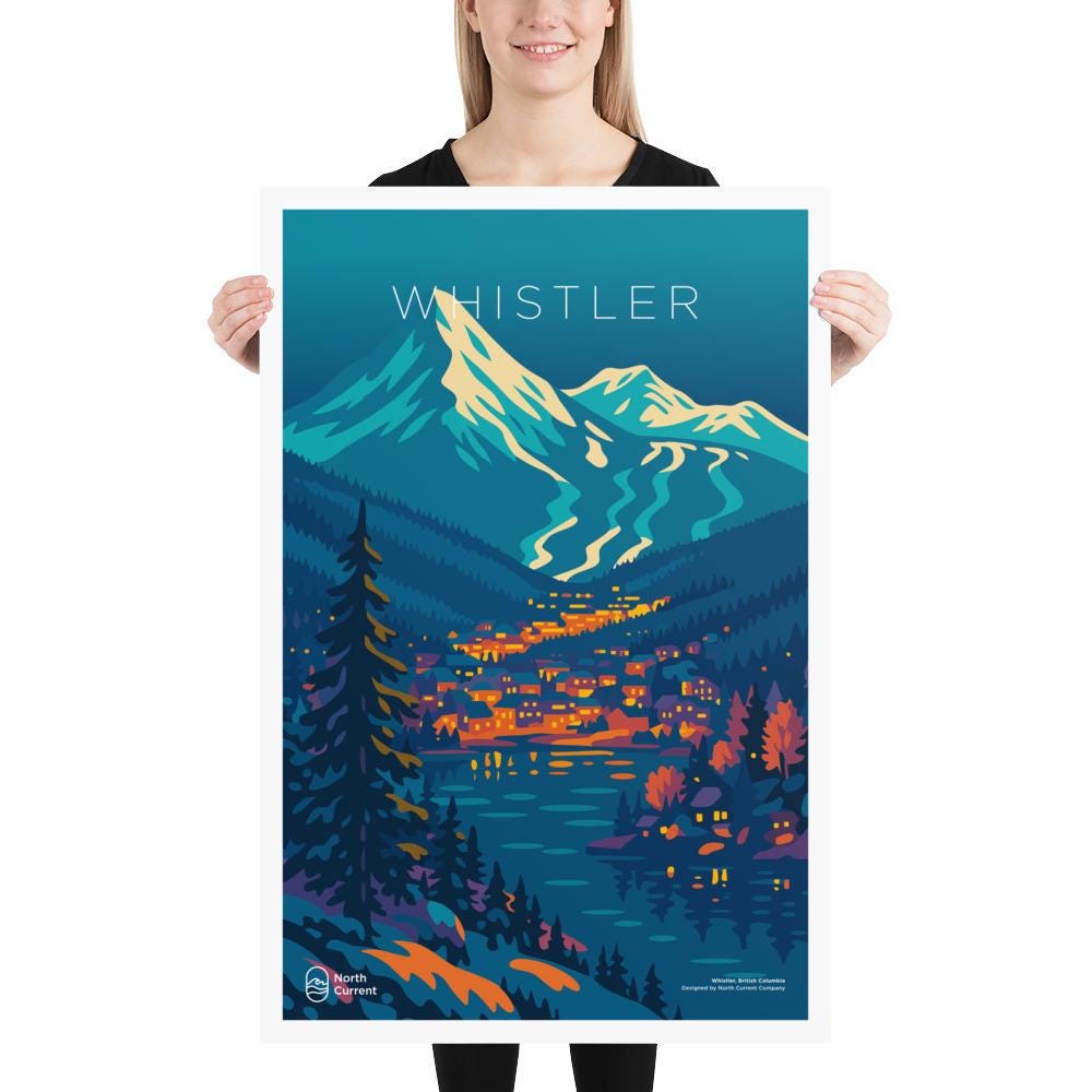 Whistler 1990s Travel Poster – Bold Canadian West Print, Neon Retro Design | 12x16, 16x20, 18x24, 24x36 Wall Art