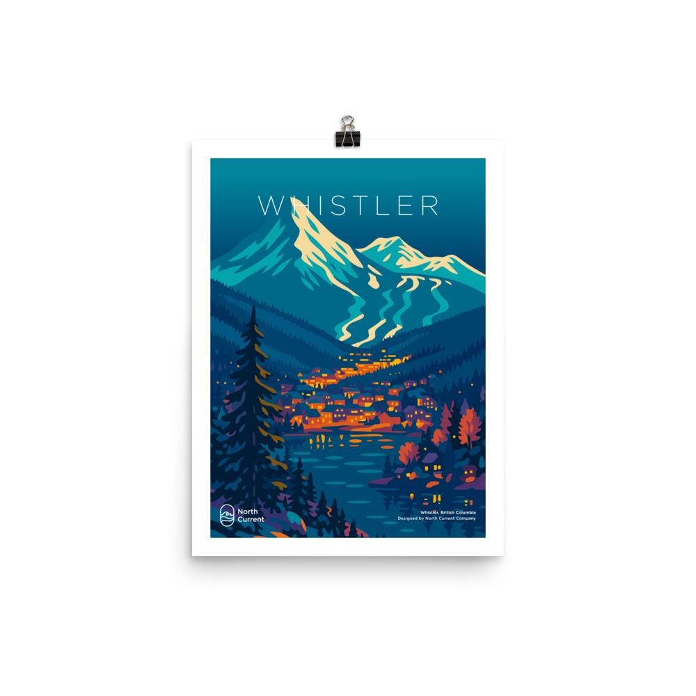 Whistler 1990s Travel Poster – Bold Canadian West Print, Neon Retro Design | 12x16, 16x20, 18x24, 24x36 Wall Art