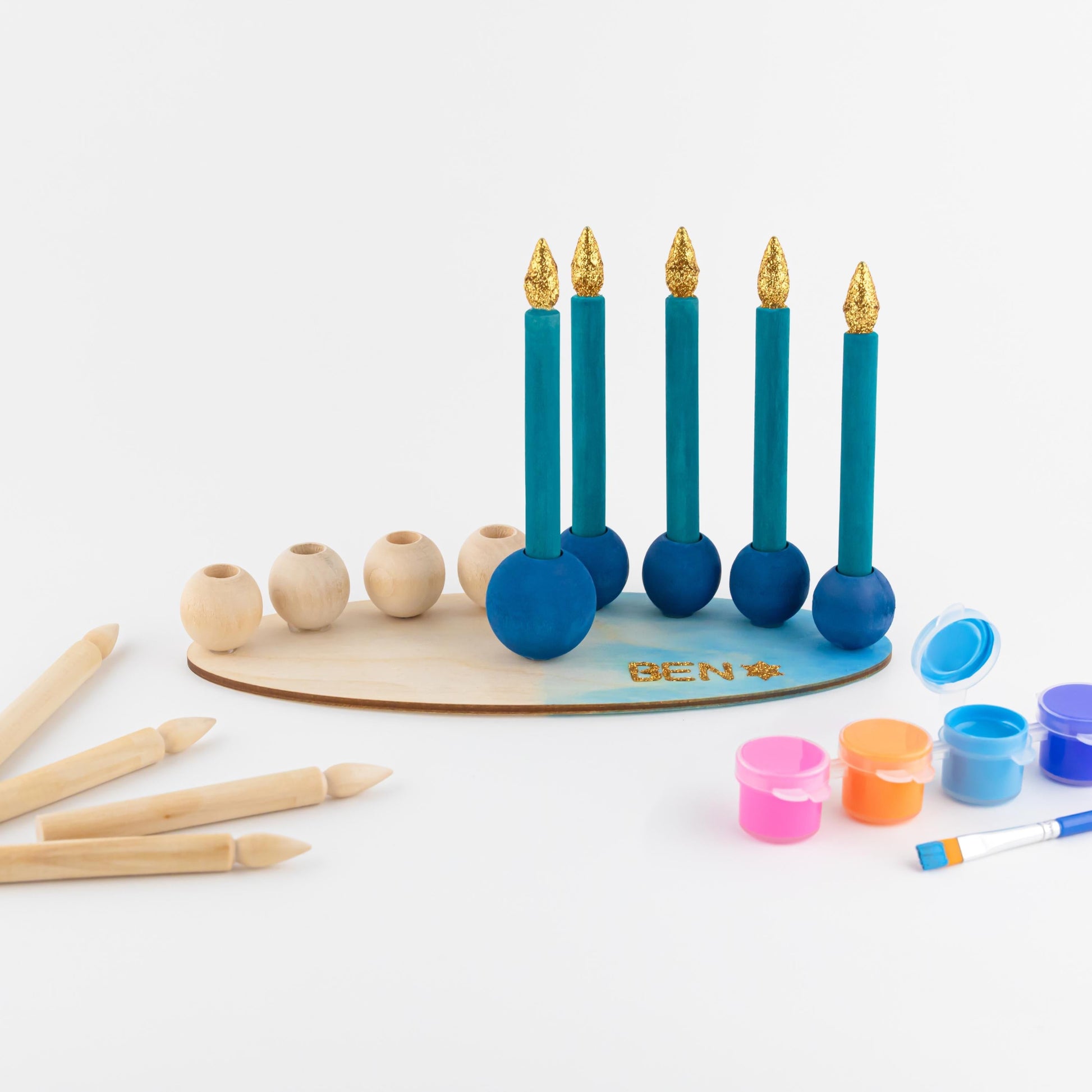 DIY Hanukkah craft kit. Kids play menorah. wooden menorah for hanukkah. Chanukah gift for kids. DIY Jewish craft. Hanukkah craft chanukia