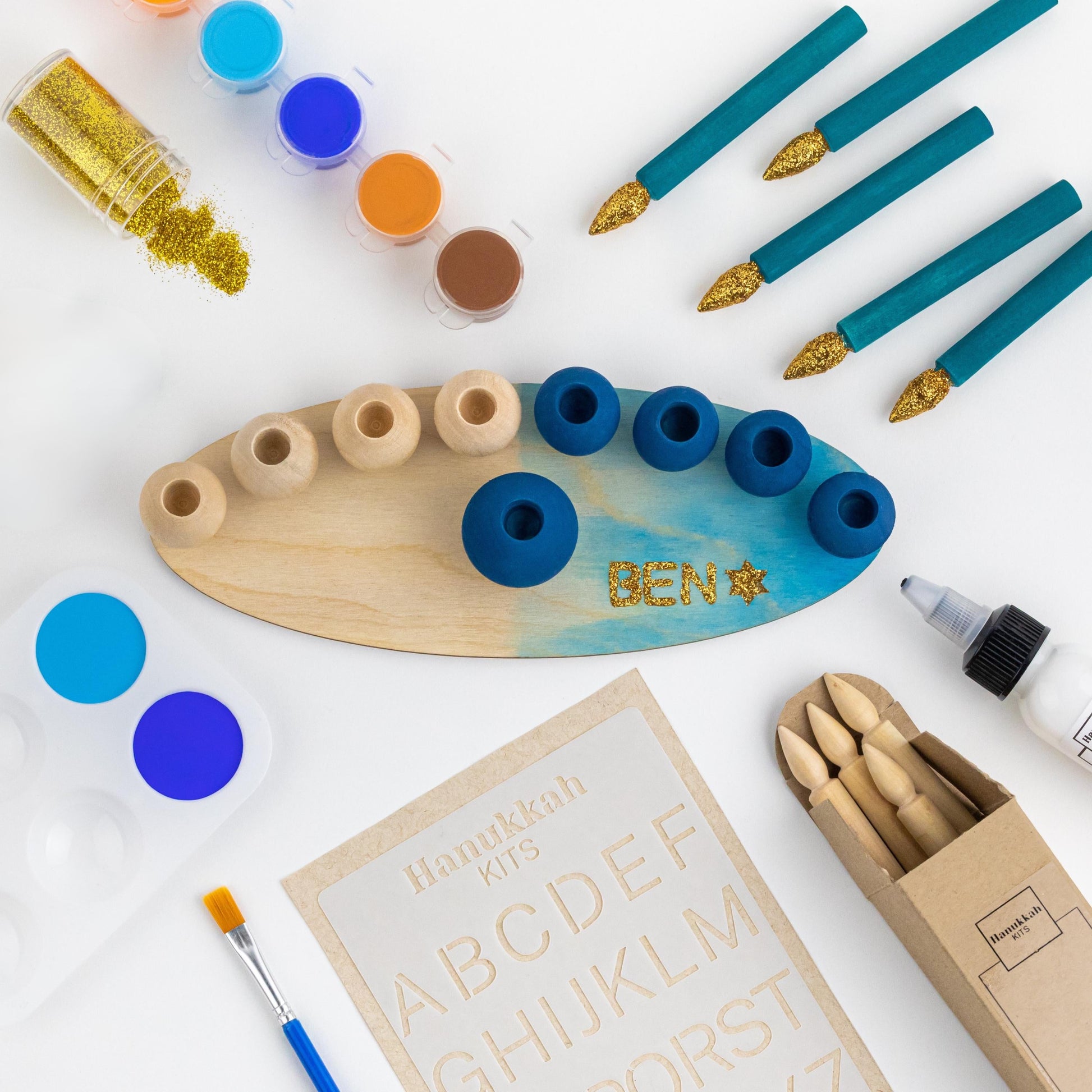 DIY Hanukkah craft kit. Kids play menorah. wooden menorah for hanukkah. Chanukah gift for kids. DIY Jewish craft. Hanukkah craft chanukia