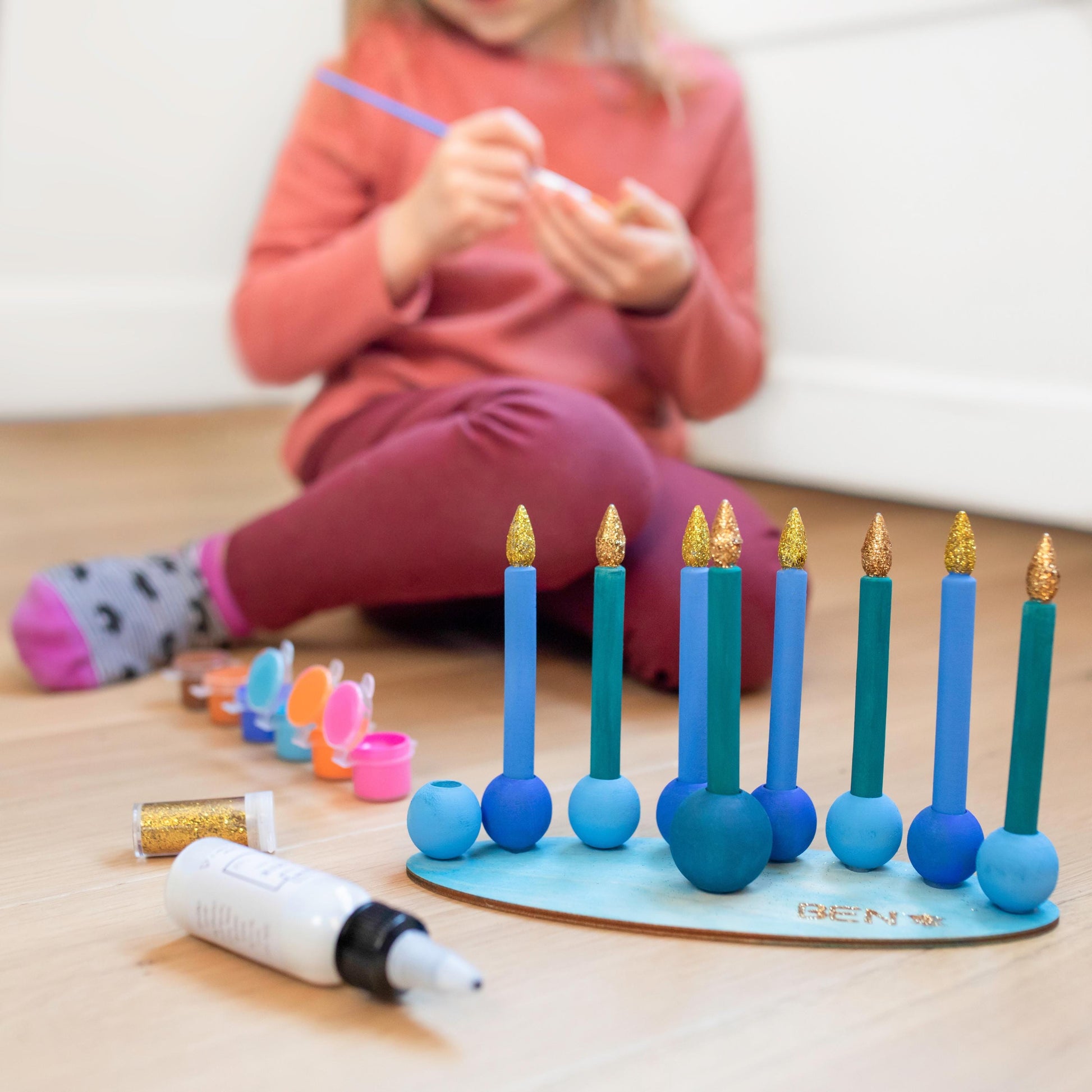 DIY Hanukkah craft kit. Kids play menorah. wooden menorah for hanukkah. Chanukah gift for kids. DIY Jewish craft. Hanukkah craft chanukia