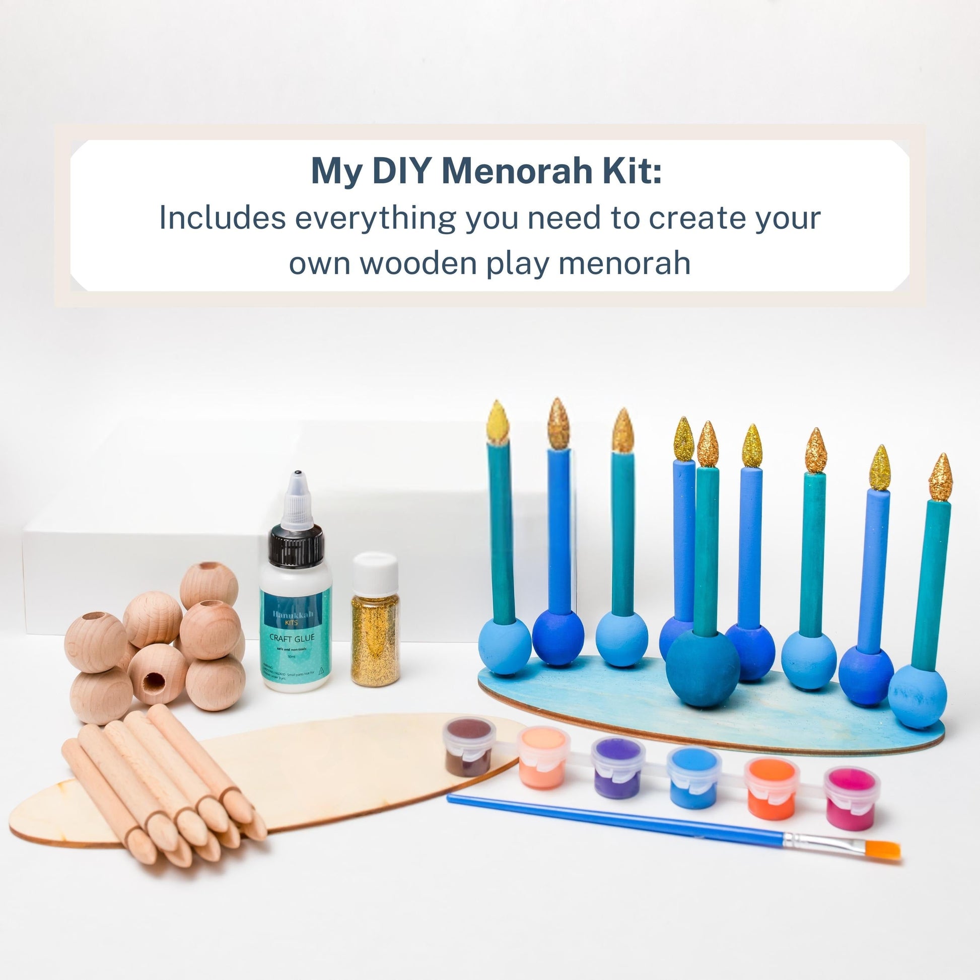DIY Hanukkah craft kit. Kids play menorah. wooden menorah for hanukkah. Chanukah gift for kids. DIY Jewish craft. Hanukkah craft chanukia