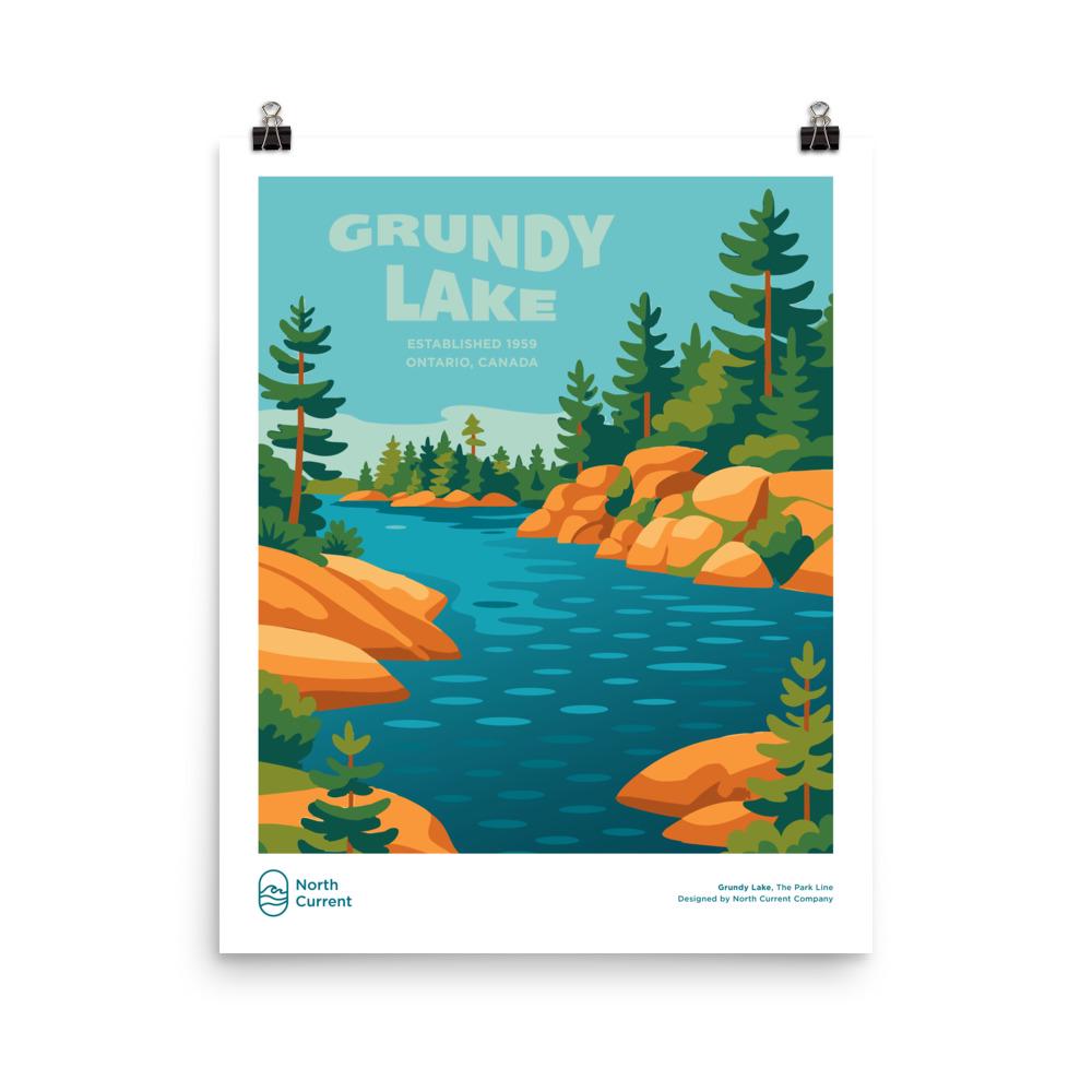 Grundy Lake Retro Travel Poster: Mid-Century Modern Ontario Park Print