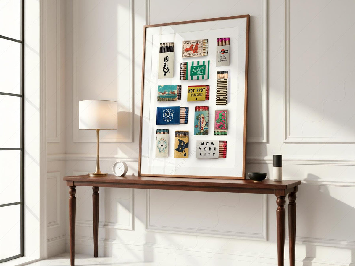 Vintage Matchbox Collection Print – Retro Travel Wall Art Poster