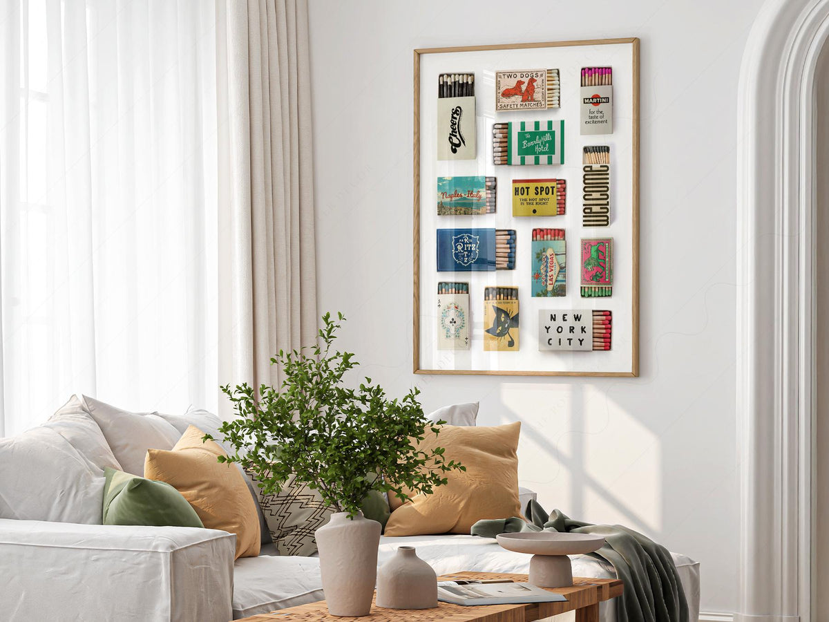 Vintage Matchbox Collection Print – Retro Travel Wall Art Poster