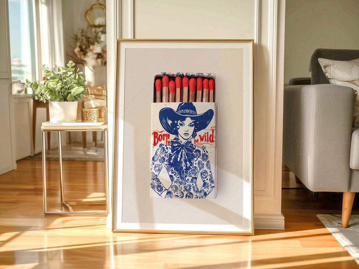 Born to Be Wild Cowgirl Matchbox Print – Vintage Western Wall Art Poster
