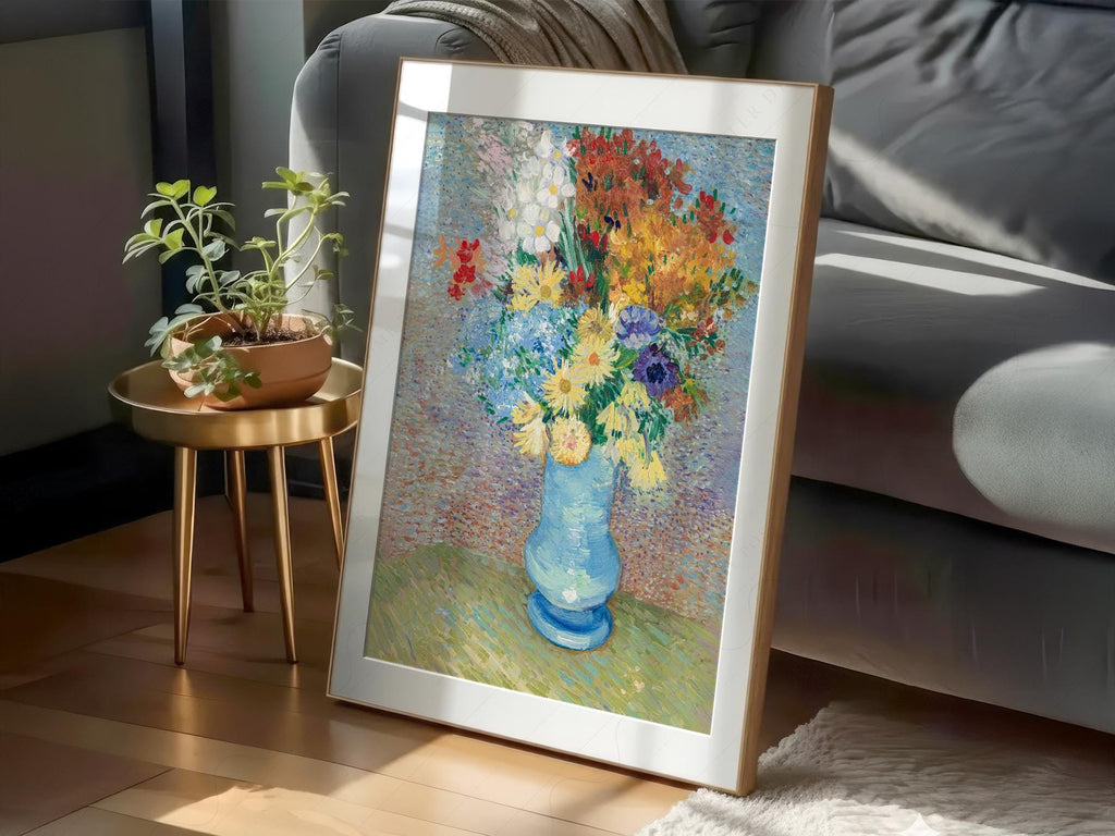 Van Gogh Flowers in a Blue Vase Art Print – Famous Painting Wall Decor
