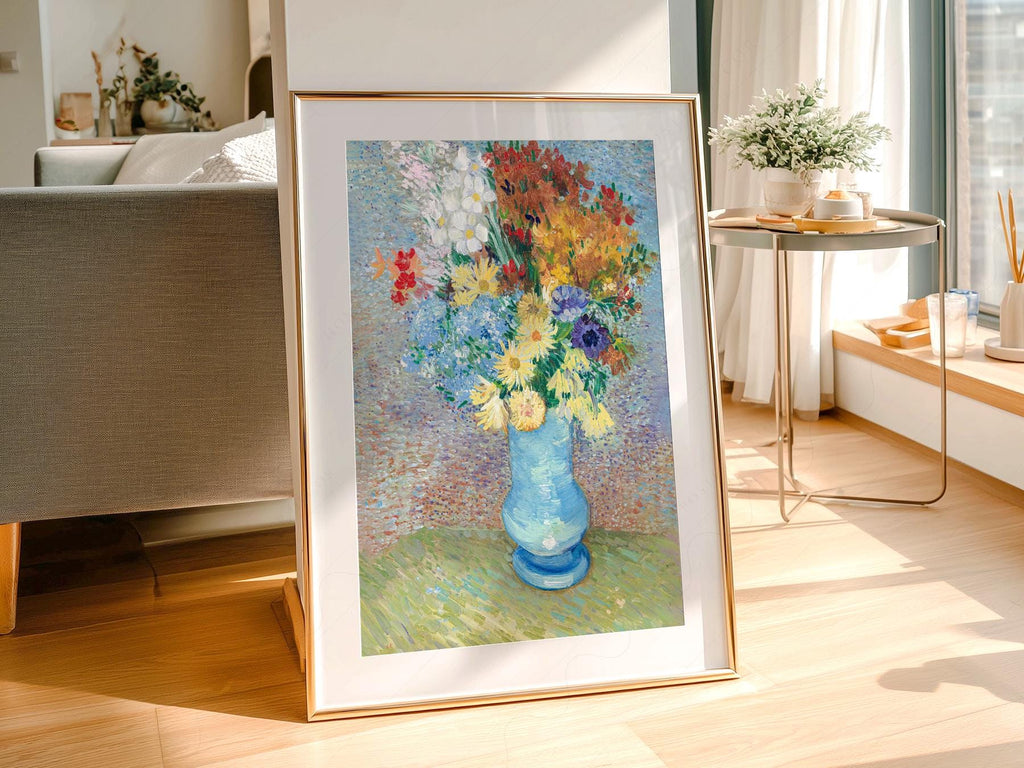 Van Gogh Flowers in a Blue Vase Art Print – Famous Painting Wall Decor