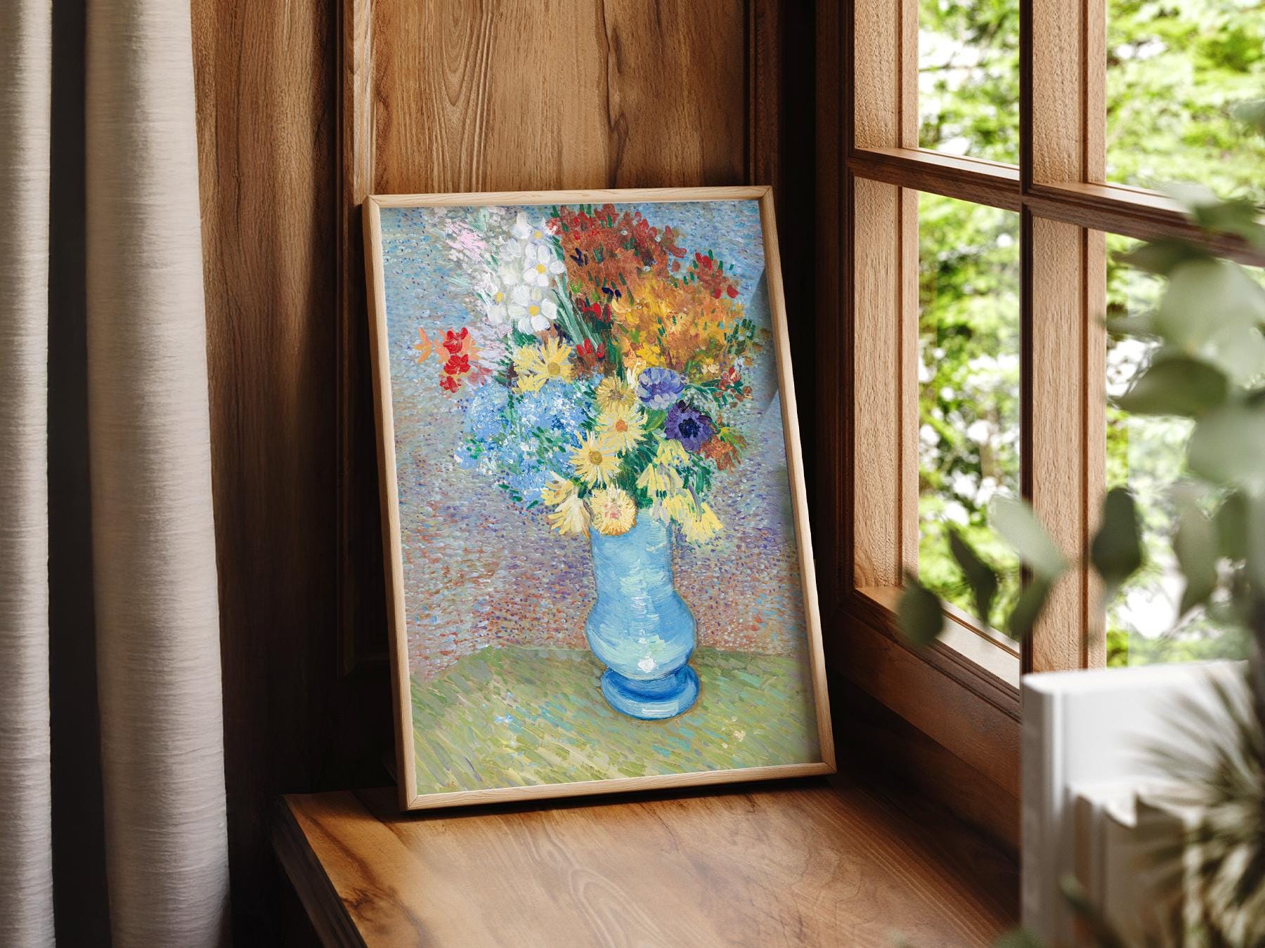 Van Gogh Flowers in a Blue Vase Art Print – Famous Painting Wall Decor