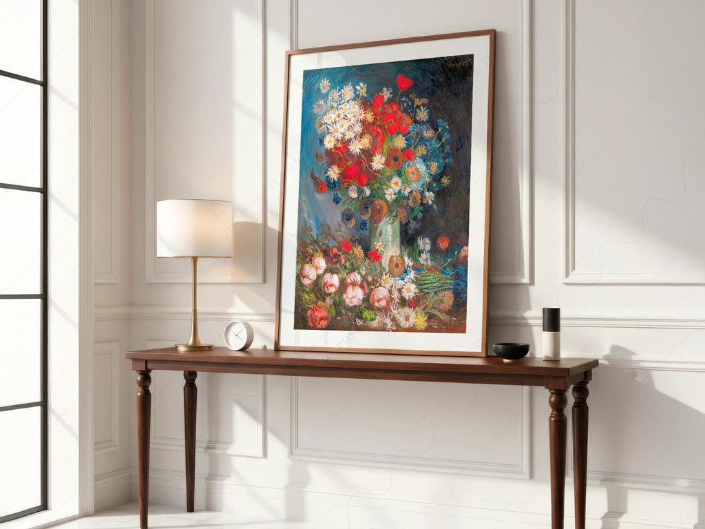 Van Gogh Vase with Poppies and Daisies Art Print – Famous Painting Poster