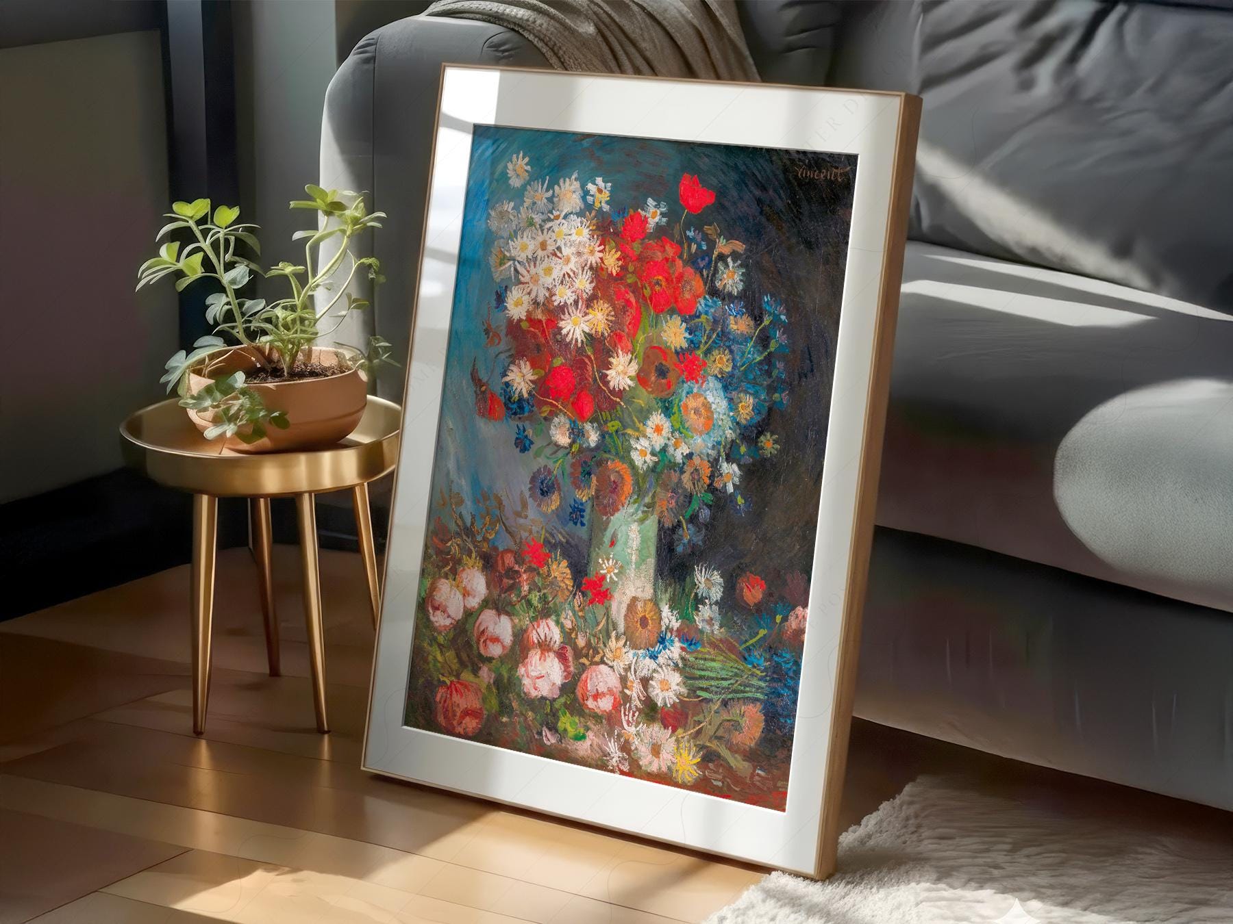 Van Gogh Vase with Poppies and Daisies Art Print – Famous Painting Poster