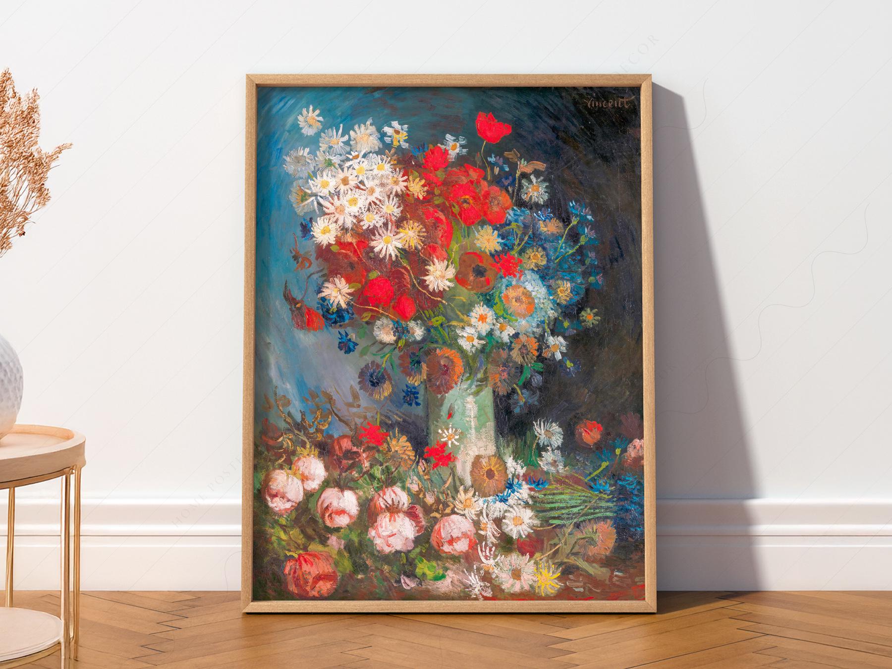 Van Gogh Vase with Poppies and Daisies Art Print – Famous Painting Poster