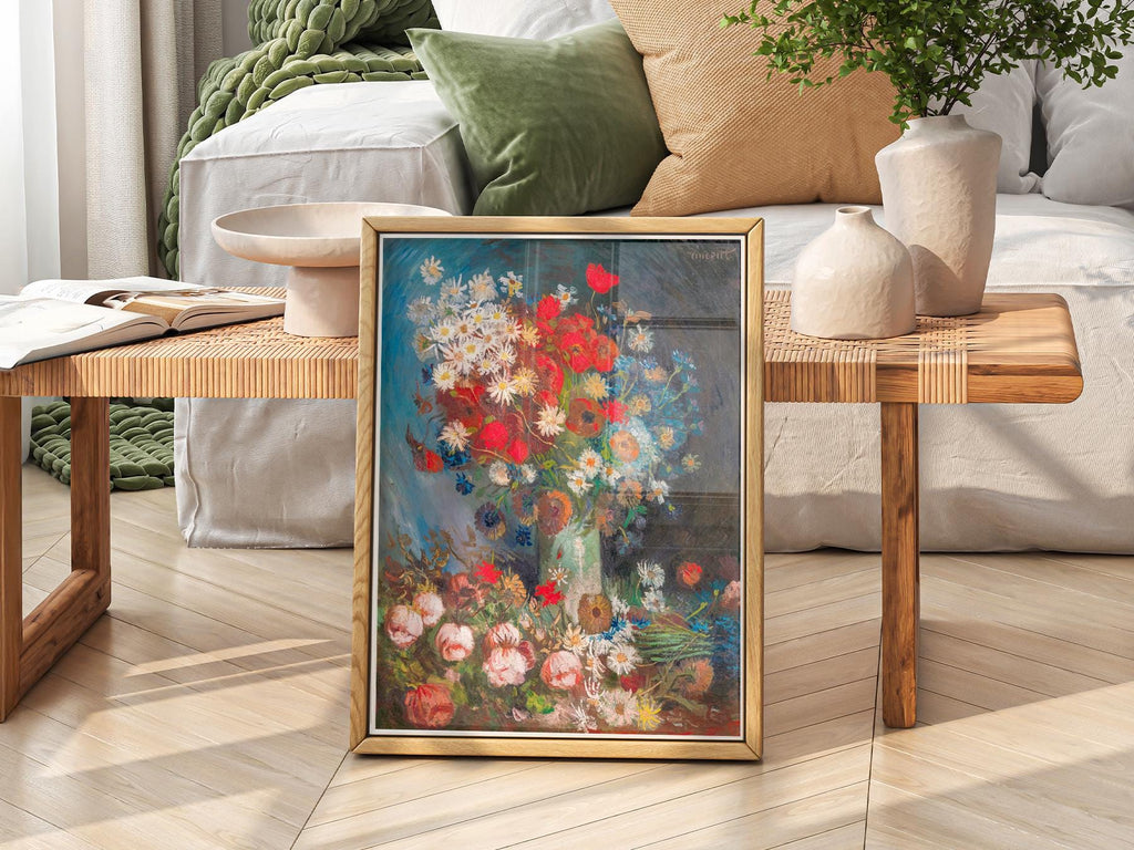 Van Gogh Vase with Poppies and Daisies Art Print – Famous Painting Poster