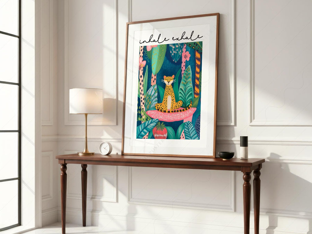 Inhale Exhale Cheetah Art Print – Maximalist Jungle Zen Wall Decor