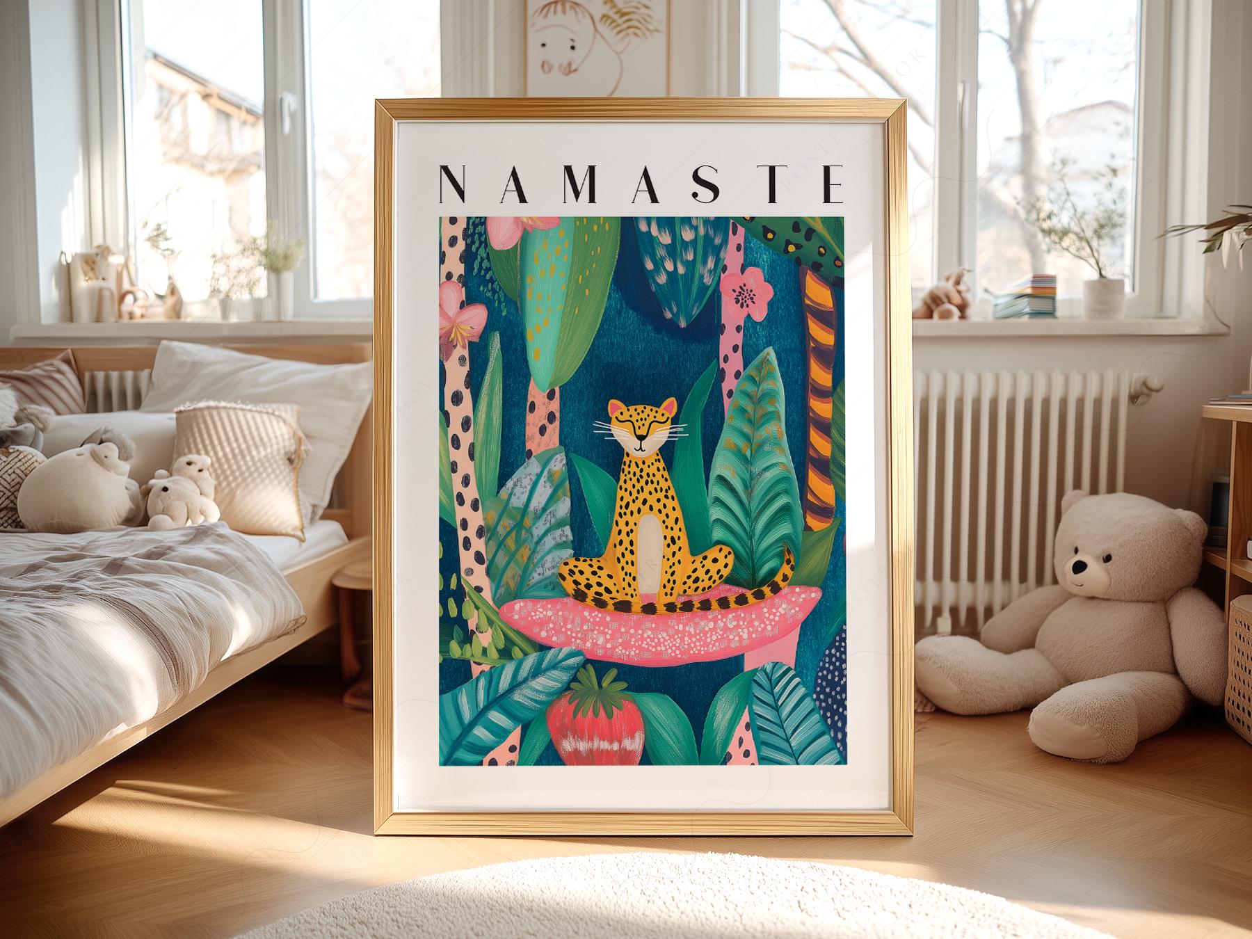 Namaste Leopard Print – Tropical Jungle Wall Art Poster Decor