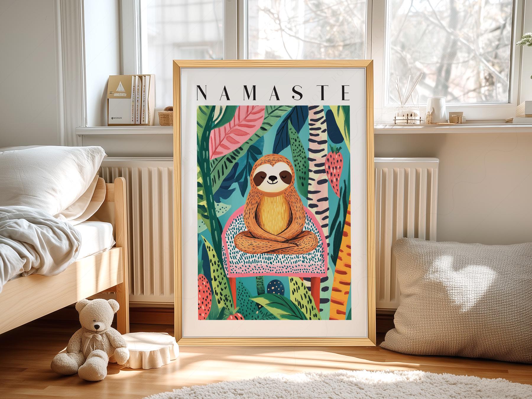 Namaste Sloth Art Print – Tropical Jungle Wall Art Dopamine Decor