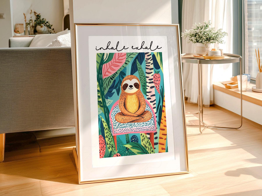 Inhale Exhale Sloth Art Print – Tropical Jungle Poster Wall Decor