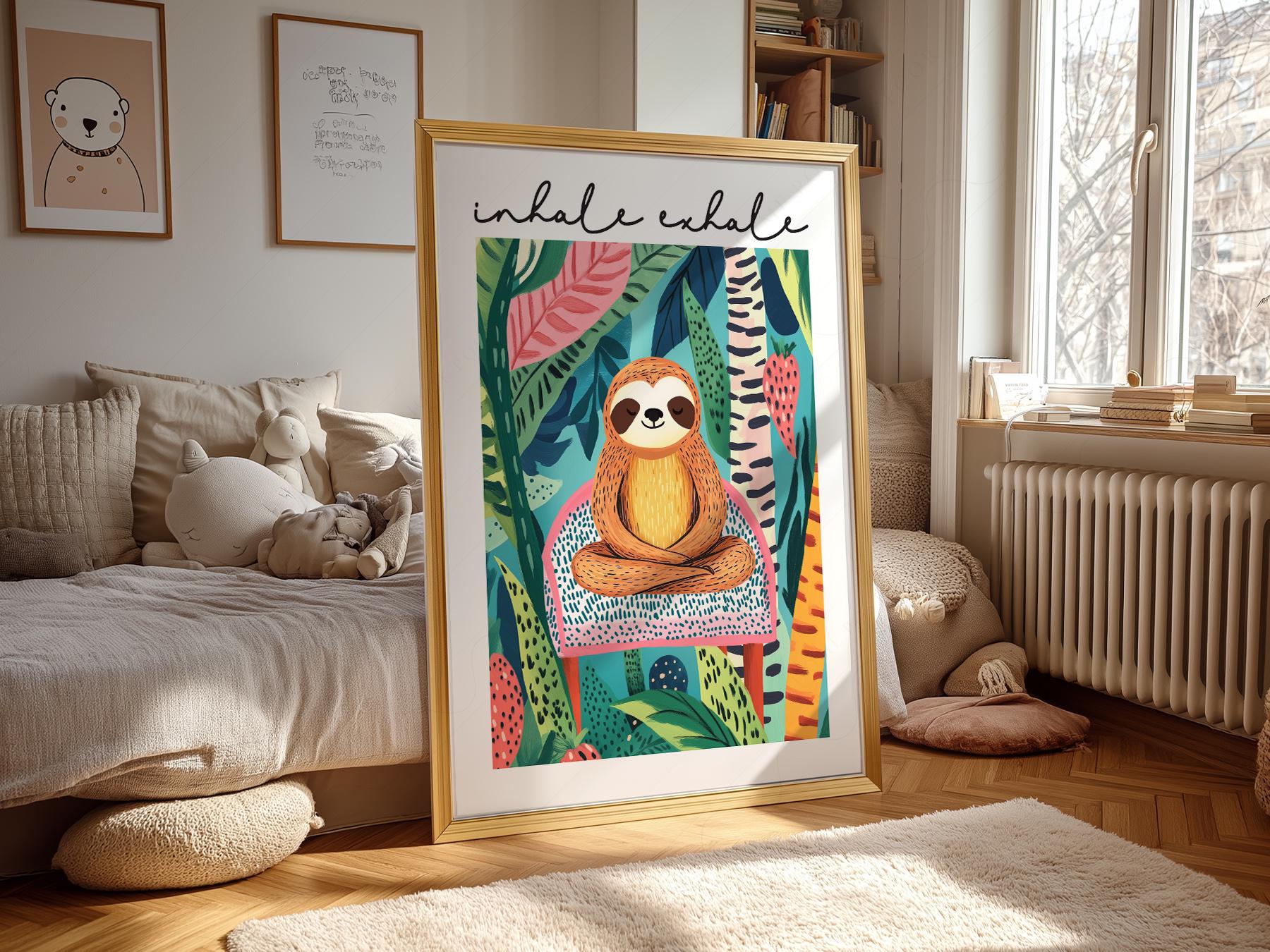 Inhale Exhale Sloth Art Print – Tropical Jungle Poster Wall Decor