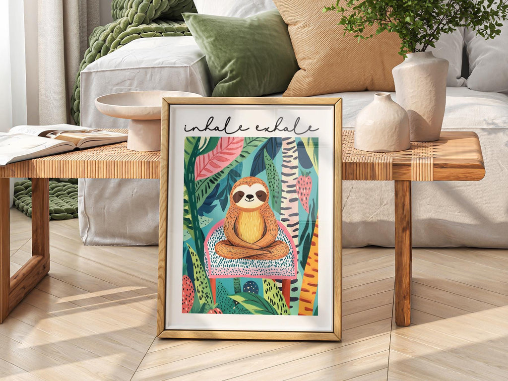 Inhale Exhale Sloth Art Print – Tropical Jungle Poster Wall Decor