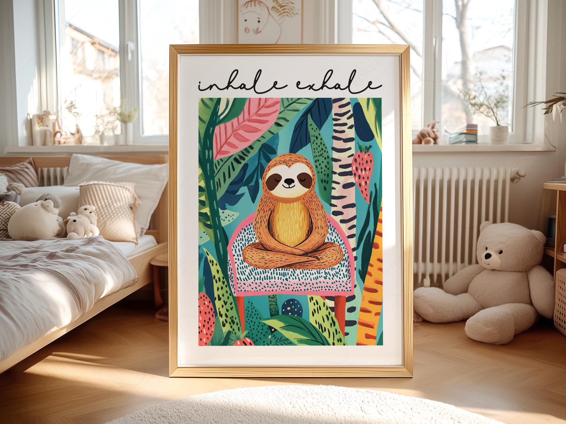 Inhale Exhale Sloth Art Print – Tropical Jungle Poster Wall Decor