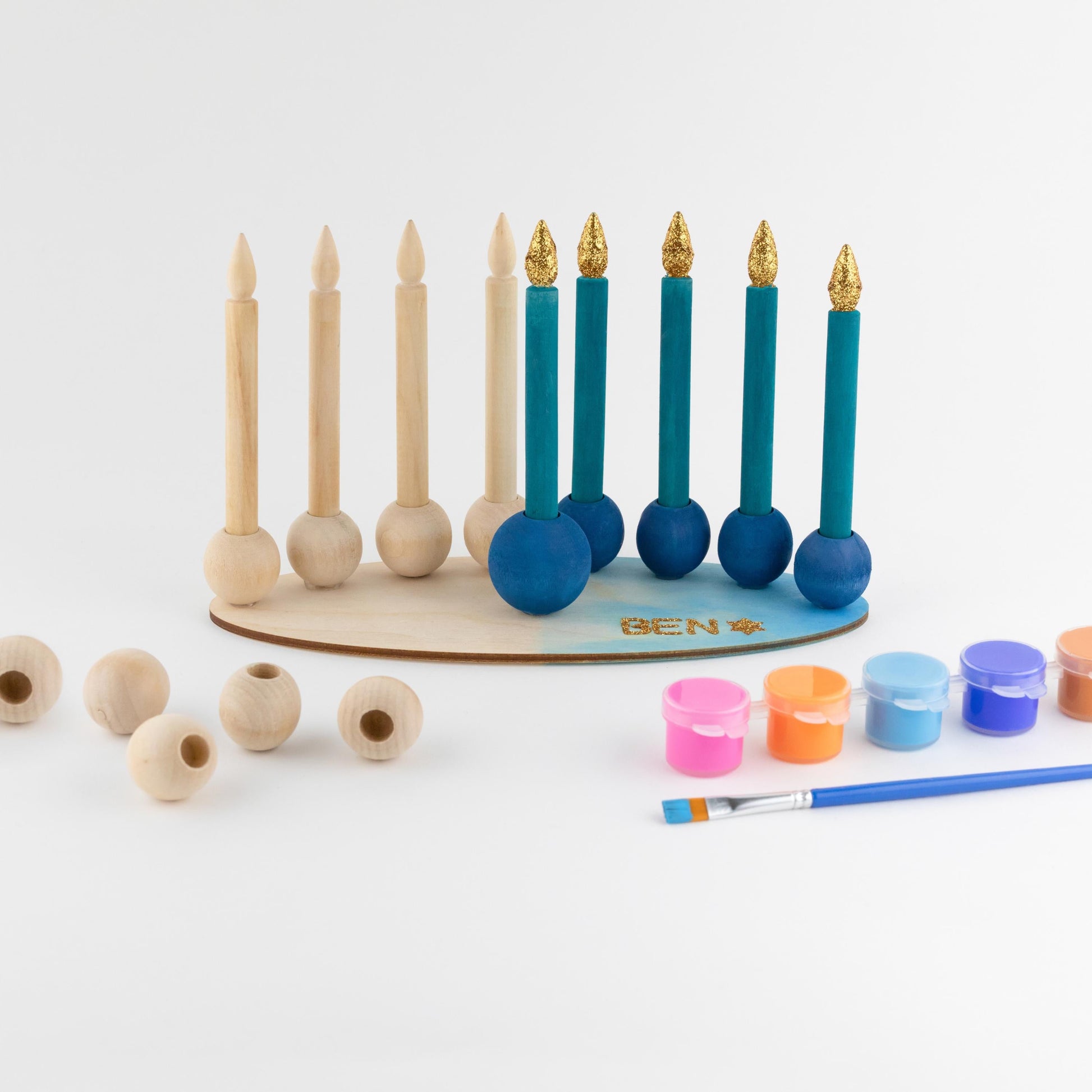 DIY Hanukkah craft kit. Kids play menorah. wooden menorah for hanukkah. Chanukah gift for kids. DIY Jewish craft. Hanukkah craft chanukia